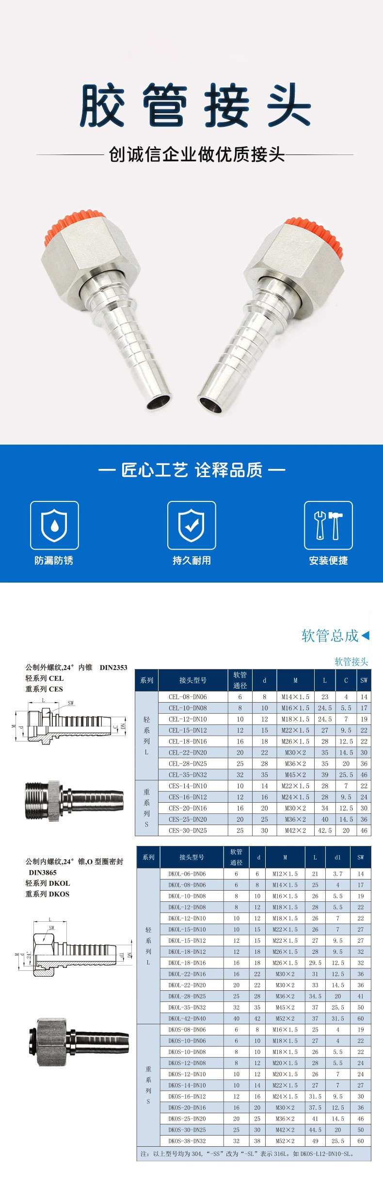 直通软管接头